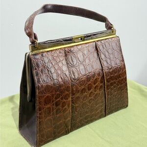 Andrew Geller Vintage Chocolate Brown Crocodile Pattern Handbag